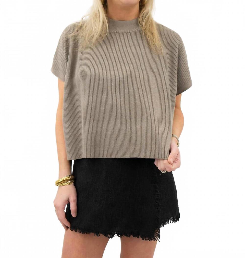 NEW BY TOGETHER mock neck short sleeve sweater in mocha